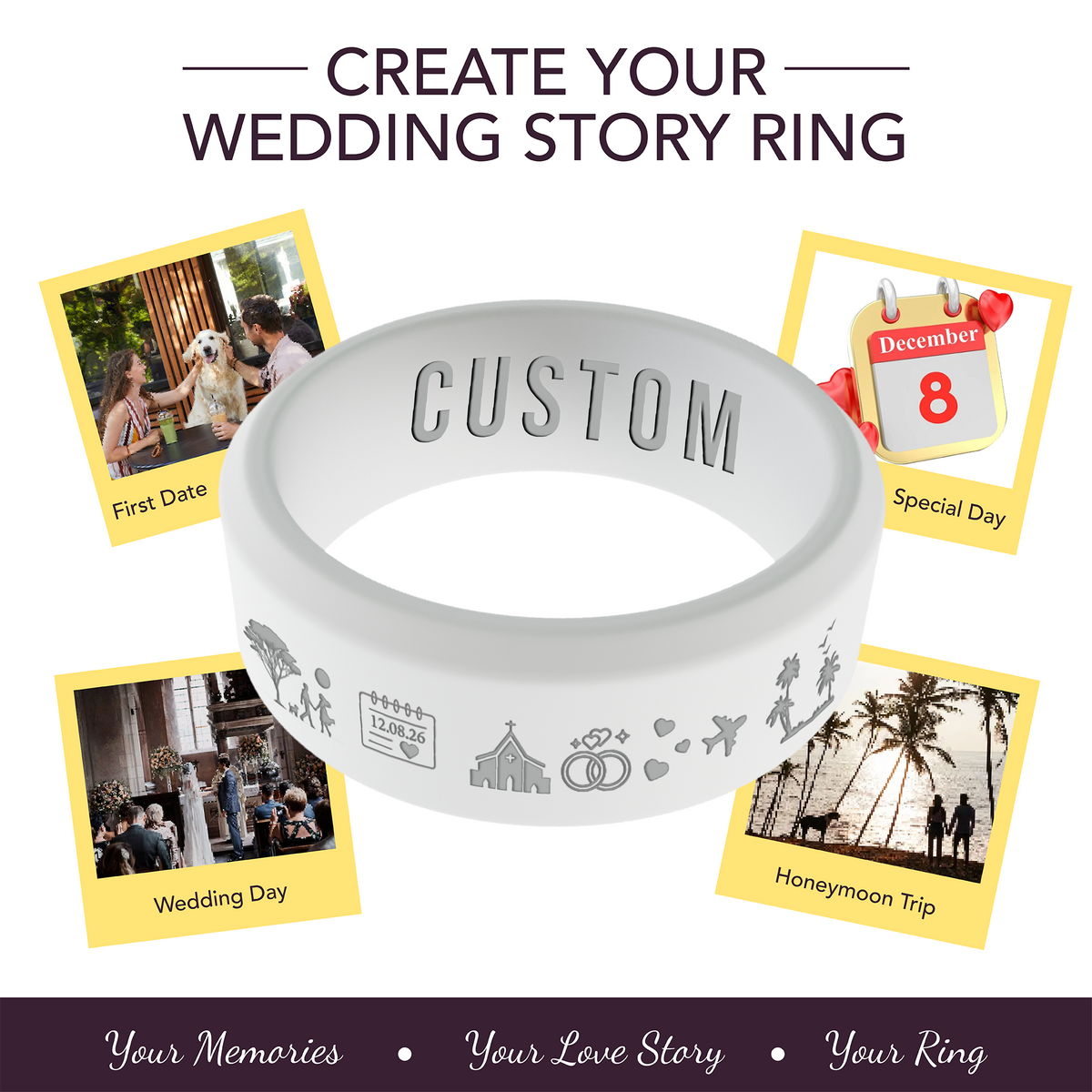 Love Story Ring Personalized Silicone Beveled Ring