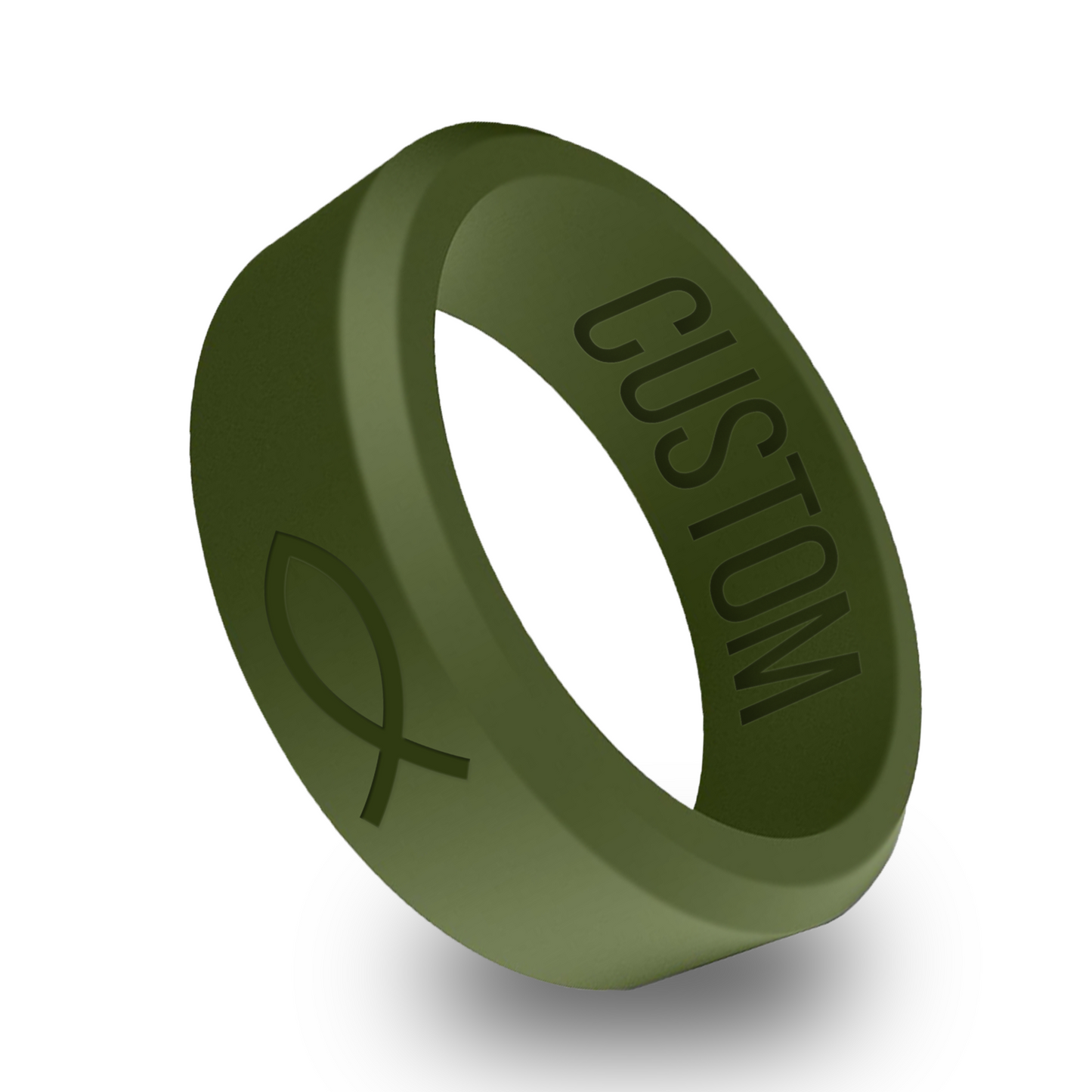 Ichthus Christian Fish Personalized Silicone Beveled Ring