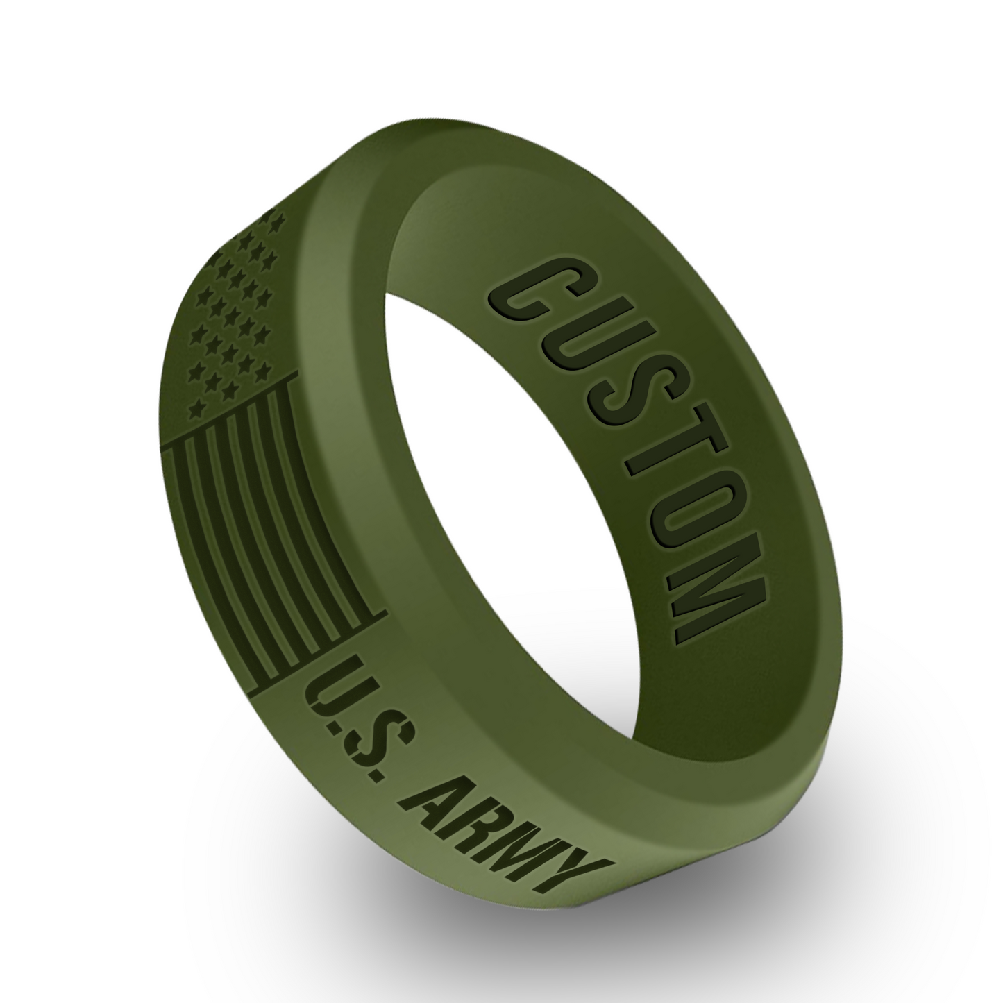 US Army Flag Personalized Silicone Beveled Ring