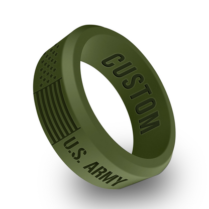 US Army Flag Personalized Silicone Beveled Ring